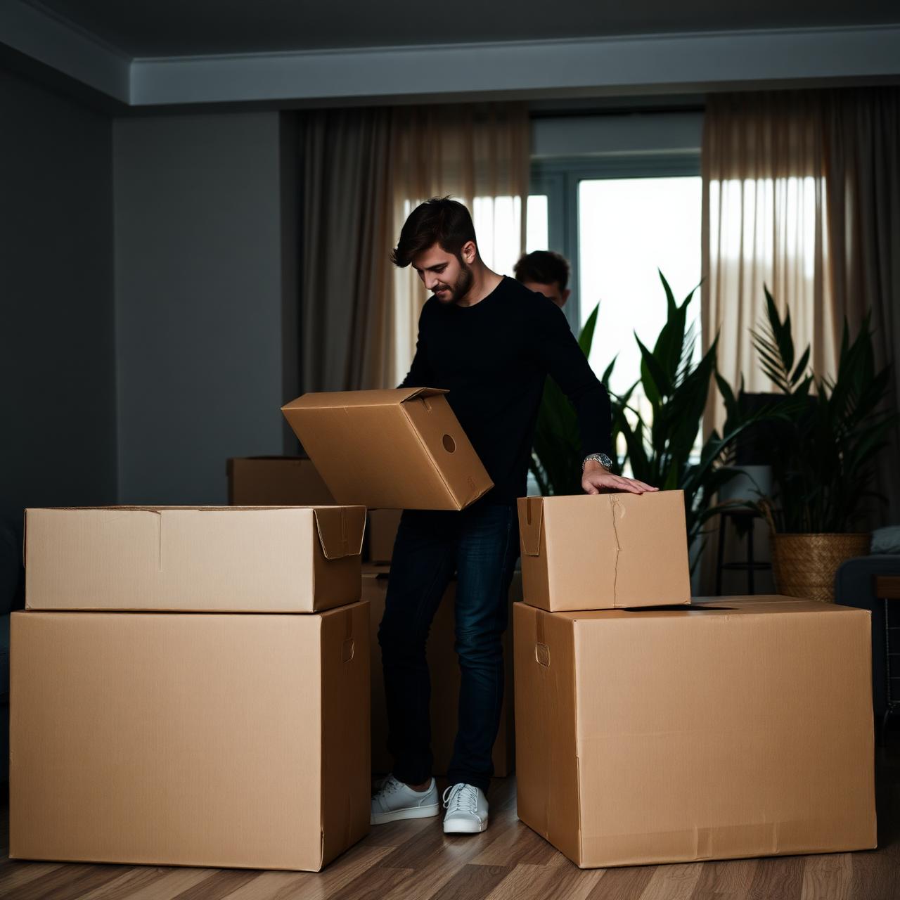 Movers packing boxes